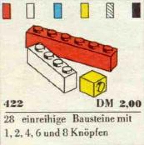1 x 1, 1 x 2, 1 x 4, 1 x 6, 1 x 8 Bricks