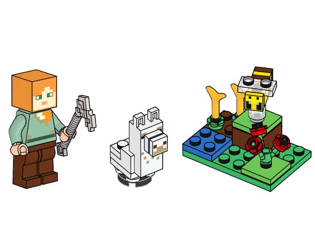 з мініфірорками LEGO MINECRAFT Alex, Baby Llama and Bee/Лего майнкрафт Алекс, дитинча лами та бджола , полібег